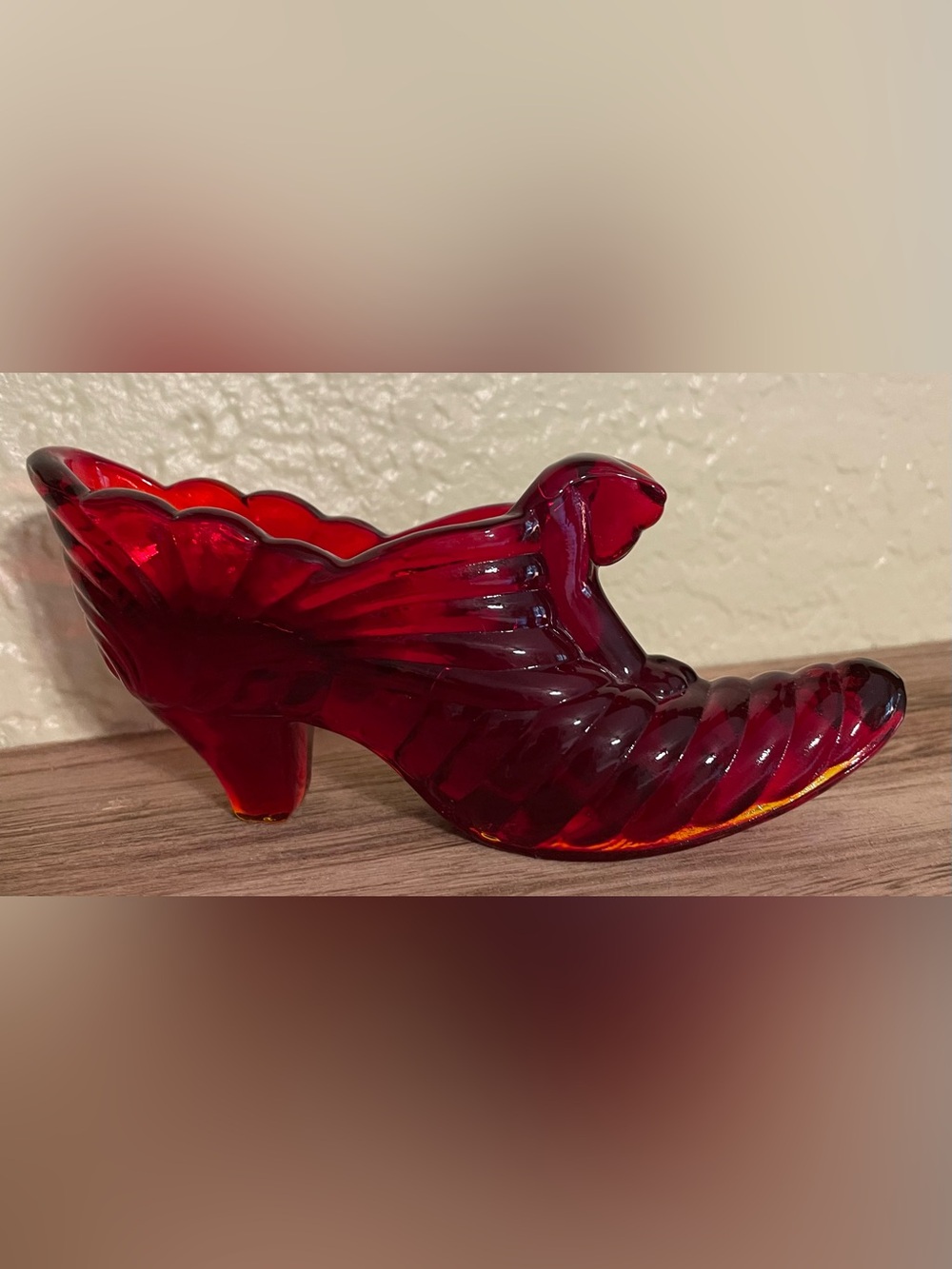 Vintage Fenton Red Glass Shoe cat head